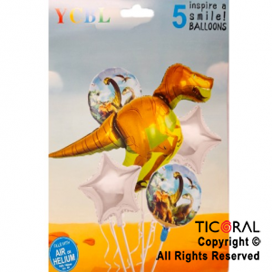 SET DE GLOBOS METALIZADO DINOSAURIOS MARRON 5 UNIDADES X 1